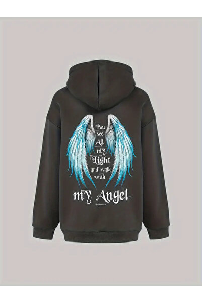 darkopia Unisex Dear Couple Combination Demon and Angel Back Printed Design Hooded Sweatshirt 2-Piece Set