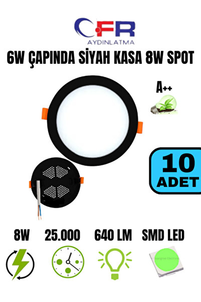 CFR 8w Siyah Kasa Beyaz Işık Sıva Altı Panel Tavan Spot (6W 10 CM UYUMLU) 1,2...