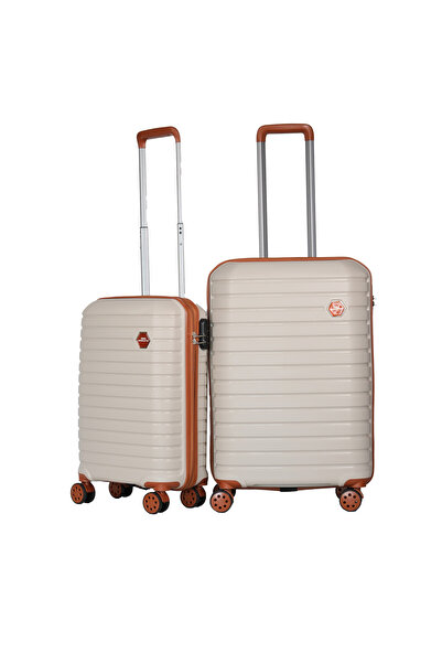 GROUND Vanille Gar 2'li Valiz Seti Orta-Kabin - Kemik Taba - 10663