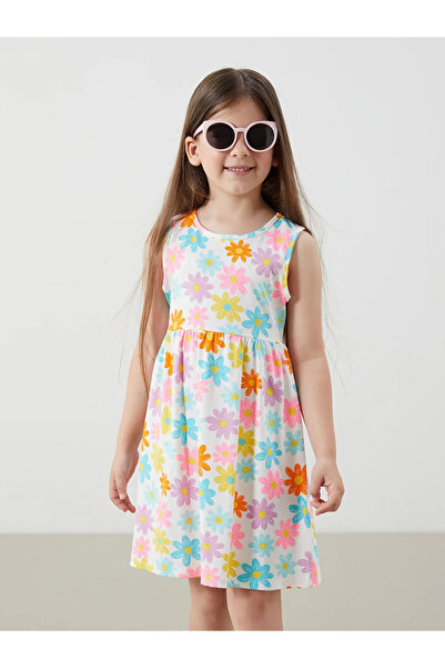 LC Waikiki Crew Neck Printed Girl's Combed Cotton Dress