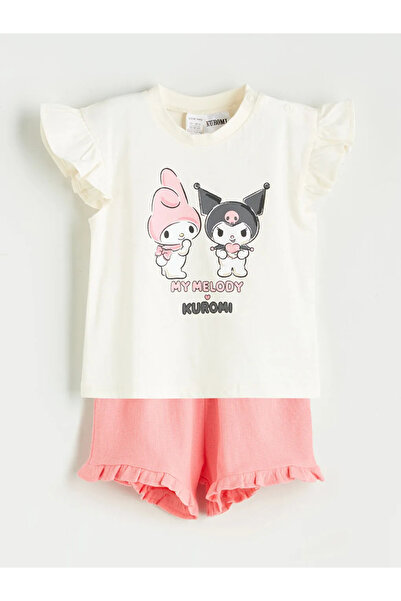 LC Waikiki Ecru Crew Neck Kuromi Printed Girls' T-Shirt and Shorts