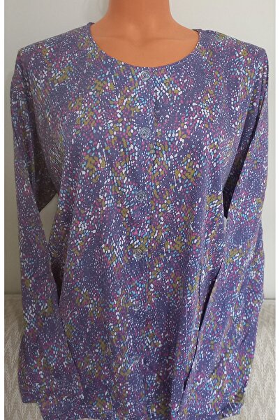 Anne Er Clothing Paper Print Combed Cotton Blouse Long Sleeve Front Buttoned Patterned