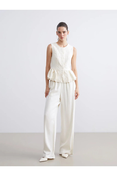 LC Waikiki Crew Neck Textured Ruffle Blouse