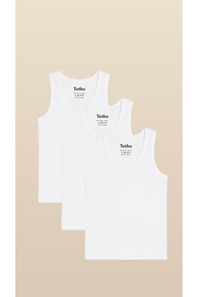 Cherry Bloom Cotton Tutku Men's White 100% Cotton Undershirt 3-Pack