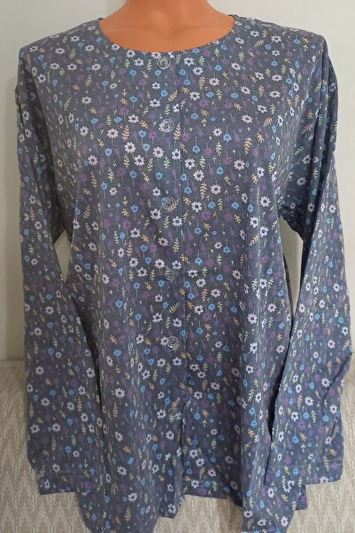 Anne Er Clothing Paper Print Combed Cotton Blouse Long Sleeve Front Buttoned Patterned