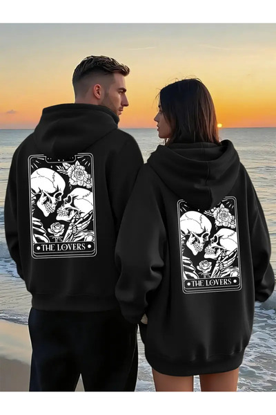 darkopia Set de 2 hanorace cu glugă cu design imprimat The Lovers, combinație...