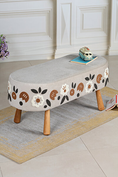 PUFMANYA LUNA PUNCH KREM X-LARGE 90 CM ÖZEL DOĞAL BOHEM AYAKLI ÇOK AMAÇLI PUF KOLTUK BENCH