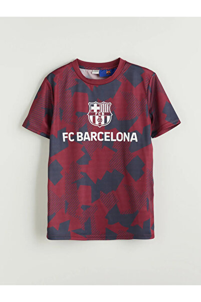 LC Waikiki Bordo Bisiklet Yaka Barcelona Baskılı Erkek Çocuk Tişört