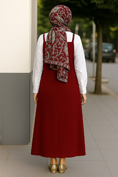 FrereConception Women's Burgundy Basic Adjustable Strap Jile Dress – Stylish, Comfortable, and Suitable for All Seasons