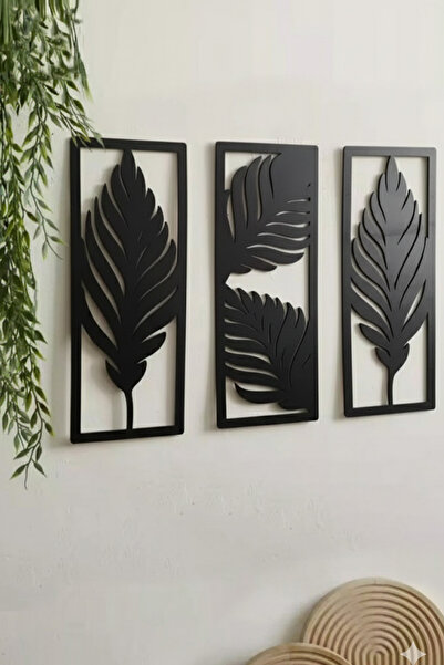 home trend değer verdiklerinize Palmiye Yaprak Tasarım 3'lü Ahşap Tablo