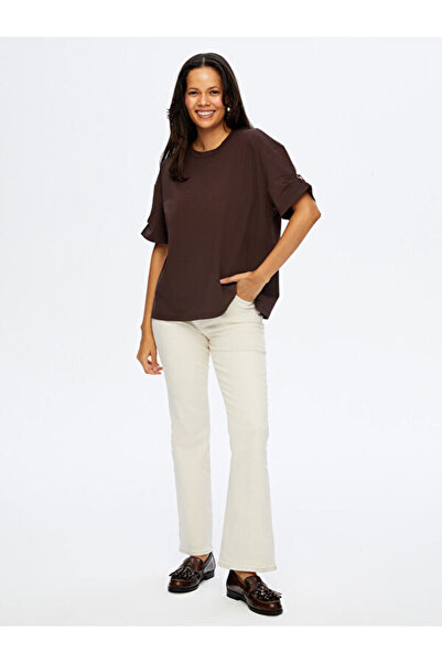 Faik Sönmez Kolları Taş Detaylı Yuvarlak Yaka Tshirt W26TSH088