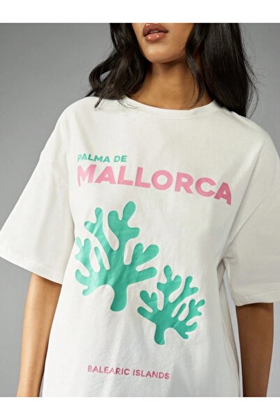 Kaptins Women's White T-Shirt Mallorca Printed T-Shirt