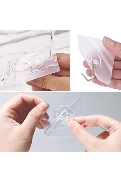 Go İthalat Super Strong Adhesive Waterproof Transparent Hanger Set of 5 Reusable Hooks (5273)