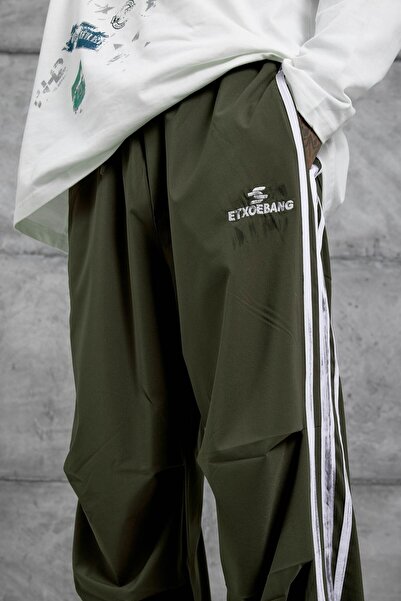 NOMARC Мъжки каки панталони с широки крачоли от парашутна материя с принт Etxoebang