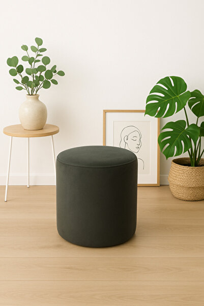 elissa home Arya Puf-Silindir Antrasit Renk- Kadife (Babyface )Kumaş -Kolay S...