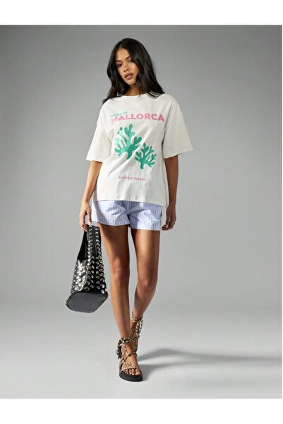 Kaptins Women's White T-Shirt Mallorca Printed T-Shirt