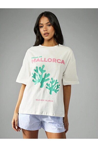Kaptins Women's White T-Shirt Mallorca Printed T-Shirt