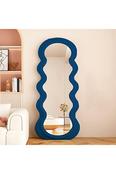 Crestj مرآة أرضية معدنية كاملة الطول بتصميم خشبي 160×60 سم، زرقاء