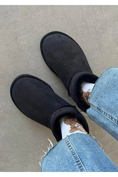 Sivarro Ultra Mini Classic Süet Tüylü Kadın Bot - Siyah