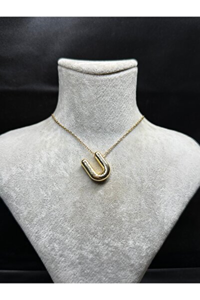 LUNEVA AKSESUAR U Harfi Gold Çelik Balon Harfli Kolye