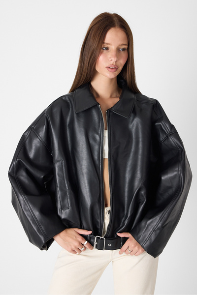 MANMARK X Hailey Bieber Inspired Viral Oversize Women's Leather Jacket