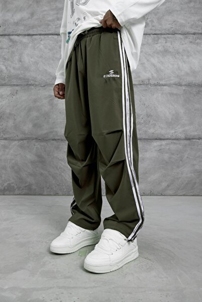 NOMARC Мъжки каки панталони с широки крачоли от парашутна материя с принт Etxoebang