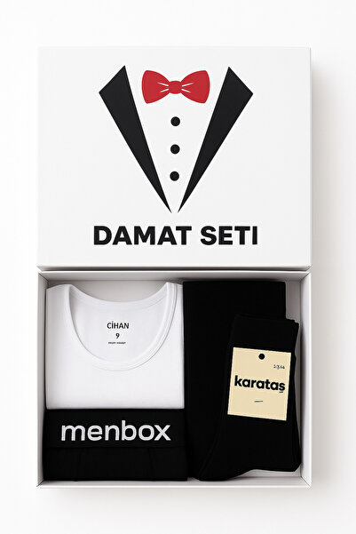 Cherry Bloom Cotton Ekonomik Paket Erkek Pamuk Atlet Boxer Çorap 3'lü Kutulu Takım Damat Çeyiz Seti Bohçası