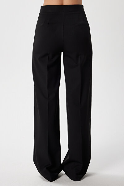 Ritnice Women's Tina Tok Textured Buttoned Black Palazzo Pants 5156