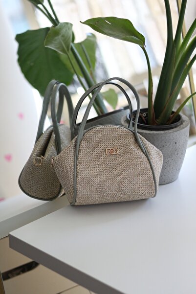 Moom Bag Women's Mint Green Straw Textured Double Handle Strap Shoulder Bag