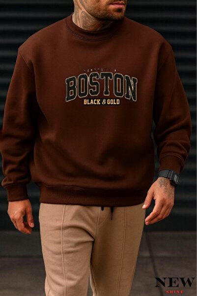 New Shine Hanorac cu gât rotund cu imprimeu Boston