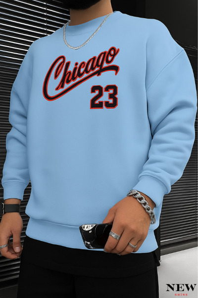 New Shine سويت شيرت شيكاغو 23 مطبوع برقبة دائرية