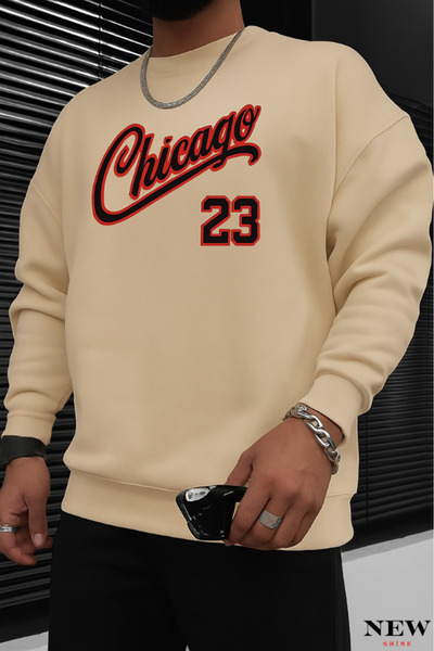 New Shine سويت شيرت شيكاغو 23 مطبوع برقبة دائرية