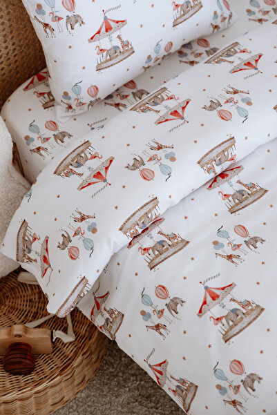 Lollie Baby&Kids Baby Crib, Park Bed (70X110 cm) Duvet Cover & Sheet Set, Cotton Satin - Carousel