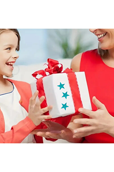 hdcw 500 ADET 2.5cm RULO YAPIŞKANLI YEŞİL HOLOGRAFİK YILDIZ DESENLİ STICKER ETİKET HEDİYE PAKETLEME