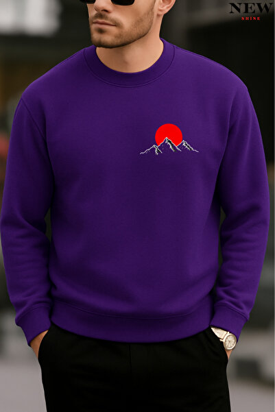 New Shine سويت شيرت برقبة دائرية مطبوع عليه الجبل الأحمر