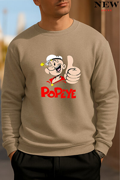New Shine Popeye Printed Crew Neck Sweatshirt