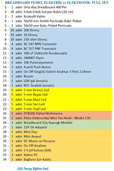 Genel Markalar Breaboard Temel Elektrik ve Elektronik Eğitim Full Set DT830D Multimetre Yankeski