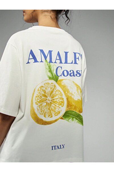 Kaptins Women's White T-Shirt Italian Lemon Printed T-Shirt