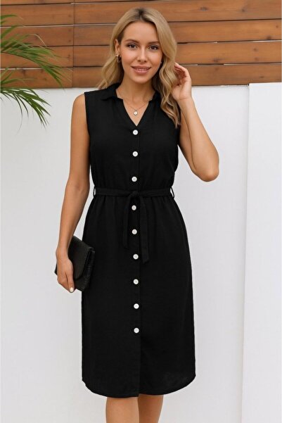 MİRALİS Women's Zero Sleeve Judge Collar Front Buttoned Waist Belted Imported...