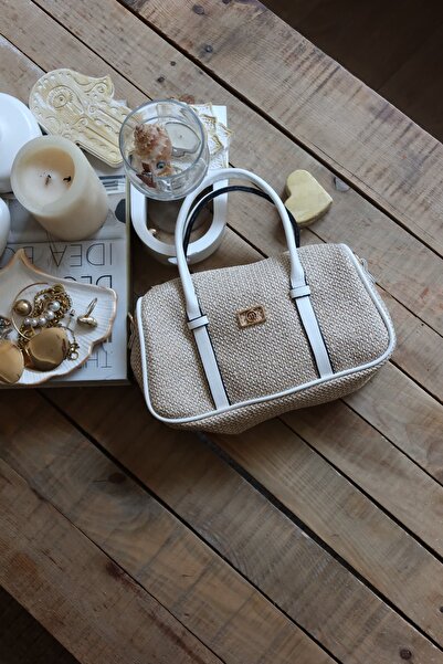 Moom Bag Γυναικεία τσάντα ώμου με διπλή ρίγα από ψάθινη υφή καθημερινής χρήσης