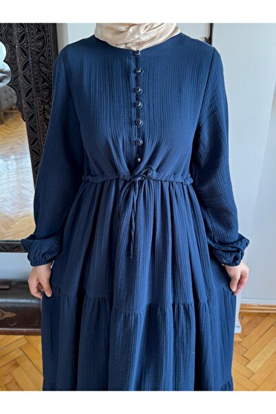 Navra فستان من الموسلين بطبقات 5100 باللون الأزرق الداكن |   فيندل