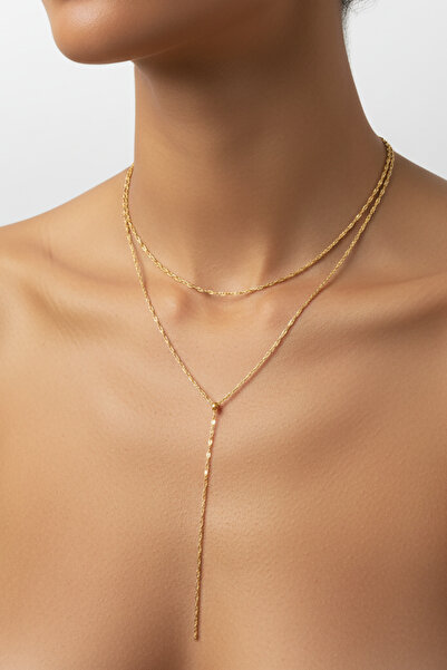 renery Kadın Tasarım 316l Çelik Uzun Zarif Şık Zincir Model Dekolte Trend Y Kolye Gold