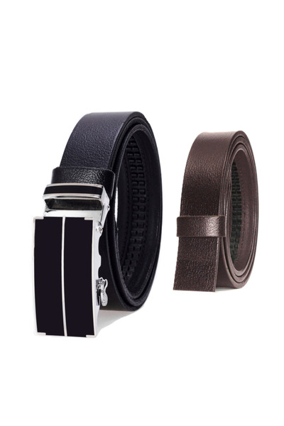 derikem Automatic Buckle, No Hole, 100% Genuine Buffalo Leather Classic Men's Belt with Brown Stripe