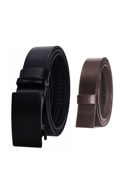 derikem Automatic Buckle, No Hole, 100% Genuine Buffalo Leather Classic Men's Belt with Brown Stripe
