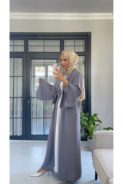ZEHRA ÇAMRAN GRİ ÇİFT KOL TASARIM ABAYA