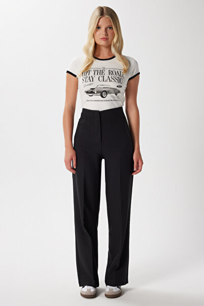 Ritnice Kadın Glen Tok Dokulu Filetolu Kancalı Siyah Palazzo Pantolon 2001