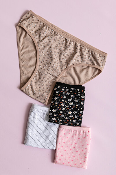 SATENIA LINGERIE Chiloți slip din bumbac lycra cu model pentru femei, pachet de 4
