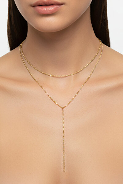 renery Kadın Tasarım 316l Çelik Uzun Zarif Şık Zincir Model Dekolte Trend Y Kolye Gold