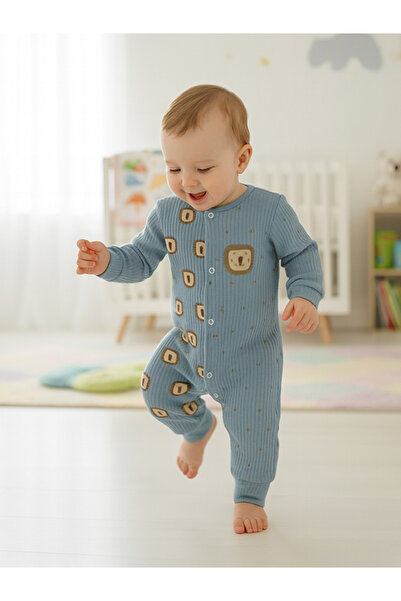 Lindakids Fitilli kumaş % 100 Pamuk Çıt Çıt Kapamalı Mevsimlik Bebek Tulum