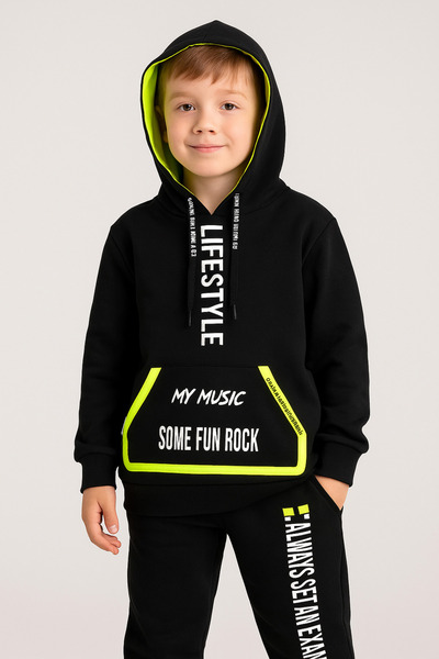 batu tekstil Lifestyle Neon Detailed Black Tracksuit Set